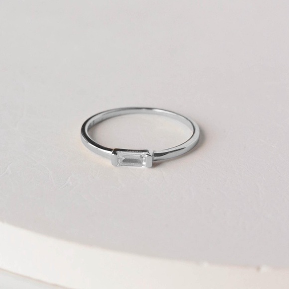 Minimalist Emerald Cut Gem Rectangle Sterling Silver Stacking Ring - Picture 15 of 15